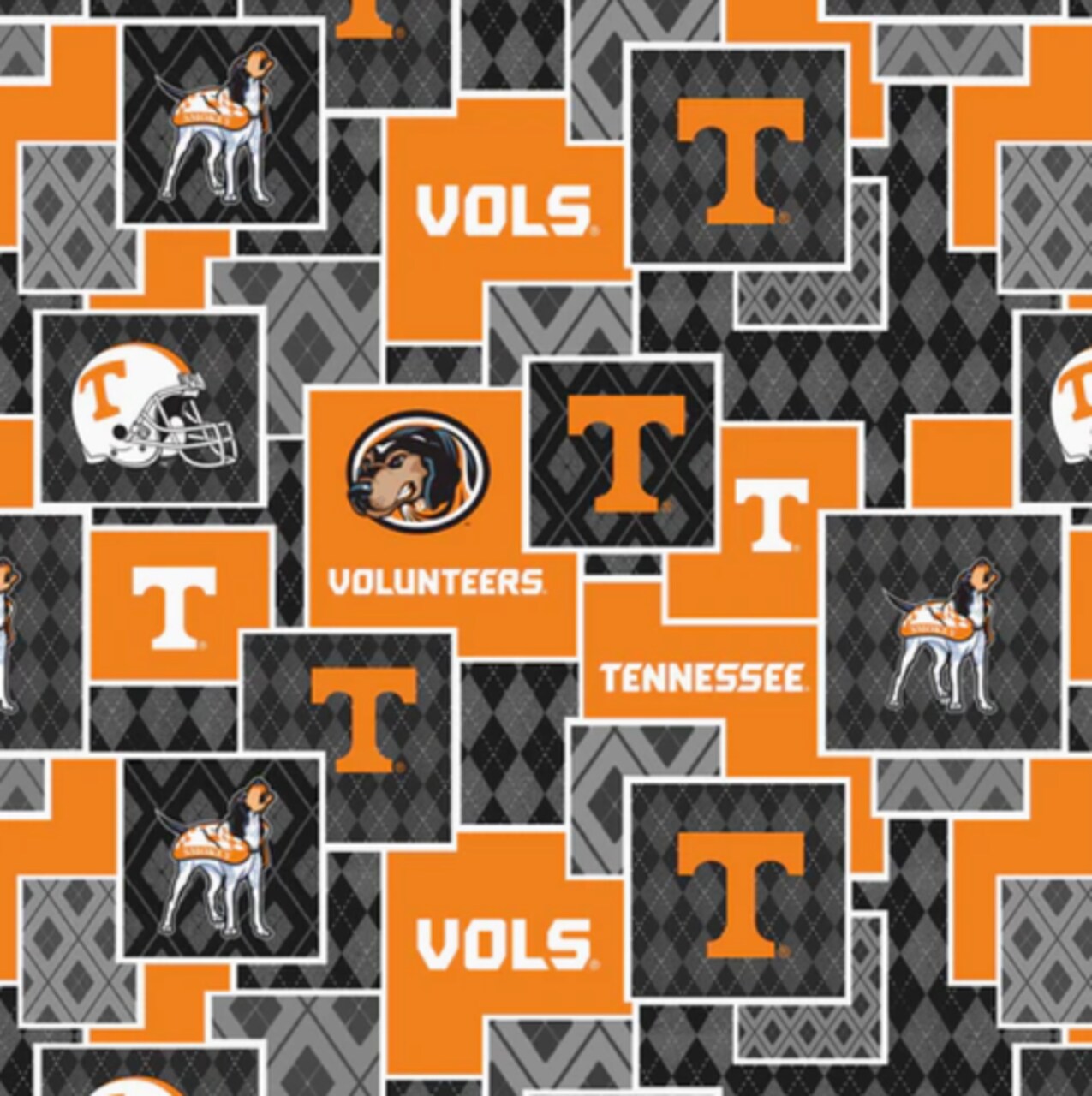 Licensed NCAA University of Tennessee Argyle Boxes Cotton Fabric by the Yard